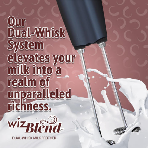 WizBlend Dual Whisk Milk Frother Wand - Powerful Handheld Frother - Electric Whisk Foam Maker for Coffee, Lattes, Cappuccino, Matcha, Hot Chocolat...