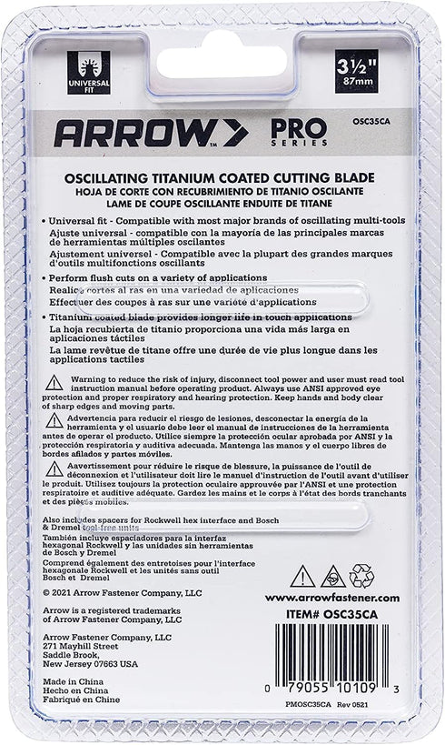 Arrow OSC35CA Titanium Coated Bi-Metal Oscillating Tool Radial Saw Blade for Woodworking, Drywall, PVC, and Metal, 3-1/2 Inch...