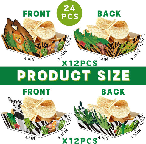 24 Pcs Jungle Safari Snack Trays Party Supplies?Jungle Animals Food Boats Bowl for Wild One Birthday Party Wedding Baby Shower Tropical Dinner Dec...
