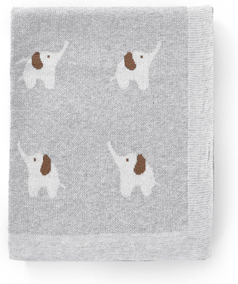 100% Cotton Baby Blanket Knit Soft Cozy Swaddle Receiving Blankets Toddler Infant blanket with Lovely Elephant for Newborn Boy Girls - Grey, 90 x ...