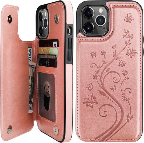 Vaburs Compatible with iPhone 12 Pro Max Case Wallet with Card Holder,Embossed Butterfly Pattern PU Leather Double Magnetic Buttons Flip Shockproo...
