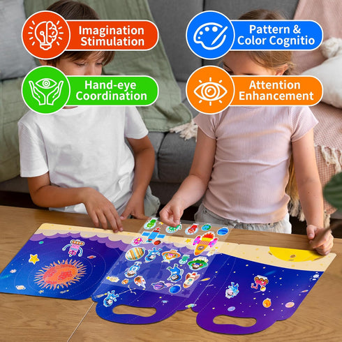 Reusable Sticker Book for Kids, 3 Sets Themed Activity Books with Puffy Stickers for Toddlers Boys Girls 3 4 5 Preschool Educational Learning Toys...