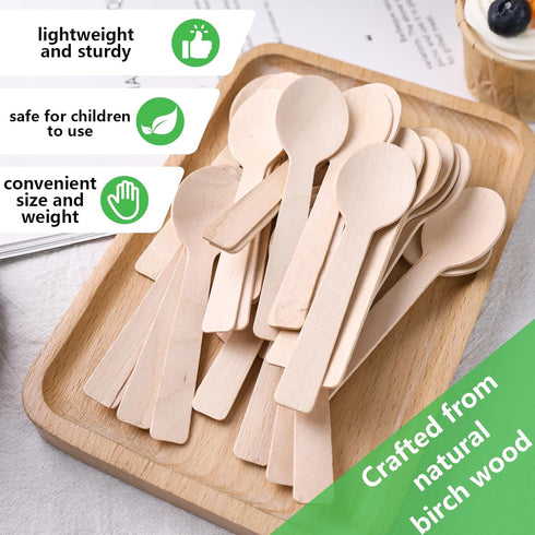 125PCS Mini Wooden Spoons, 4inch Kitchen Wooden Spoons Ice Cream Dessert Spoons Wood Cutlery Tableware for Salt Honey Sugar Jam Mustard...