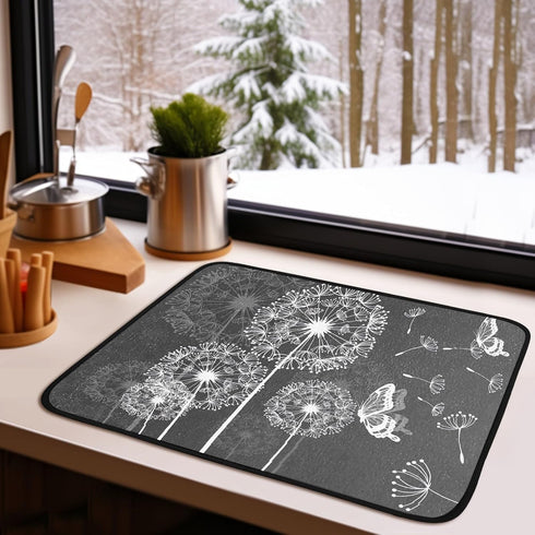 Drying Mat for Kitchen Counter Dandelion Butterfly Dish Drying Mat Dry Mat for Dishes Dish Rack Mat Coffee Bar Mat Dish Drain Mat Drying Mats for ...