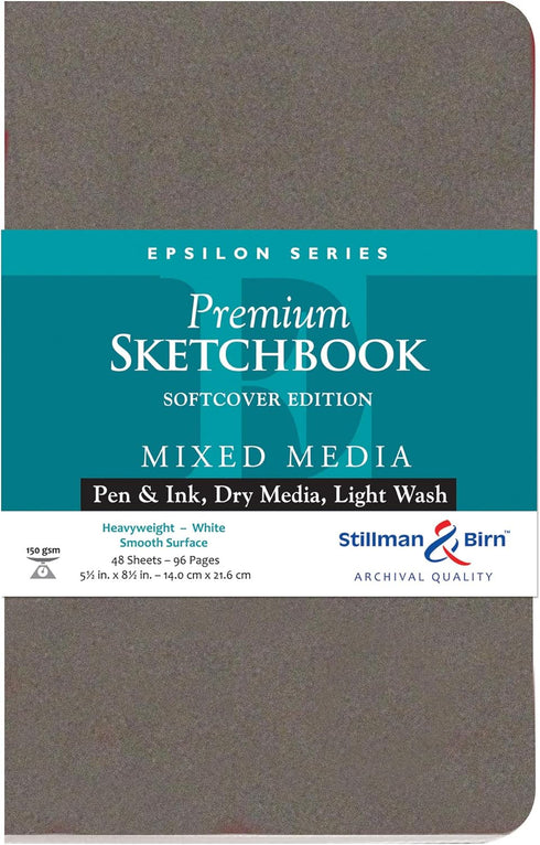 Stillman & Birn Epsilon Series Softcover Sketchbook, 5.5" x 8.5", 150 GSM (Heavyweight), White Paper, Smooth Surface...