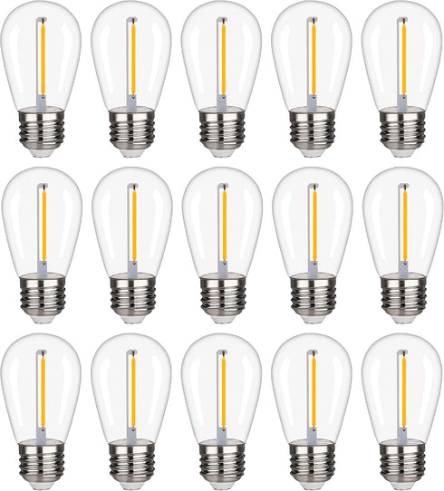 S14 Outdoor String Light Bulbs, Shatterproof Waterproof Replacement Bulbs, 1W Equivalent to 10W, 2200K Warm White Led Light Bulbs, E26 Base 15 Pac...