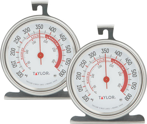 Taylor 5932 Large Dial Kitchen Cooking Oven Thermometer, 3.25 Inch Dial, Stainless Steel, Oven Thermometers, Silver - 2 PACK...