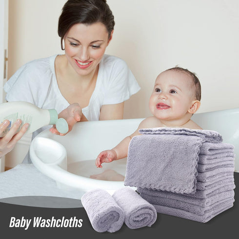 Sunny zzzZZ Ultra Soft 24 Pack Baby Washcloths - 10x10 Inches - Coral Fleece Extra Absorbent Wash Clothes for Babies, Infants and Toddlers - Sensi...