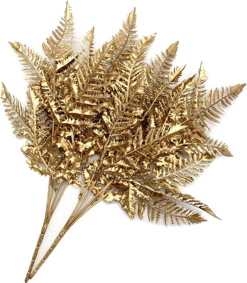 CATTREE Christmas Artificial Plants Decoration, Plastic Golden Shrubs Plant Simulation Boston Leaves Fake Fern Grass for Wedding Party Indoor DIY ...
