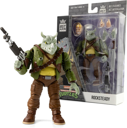 The Loyal Subjects BST AXN Teenage Mutant Ninja Turtles Rocksteady 5" Action Figure with Accessories, Multicolored...