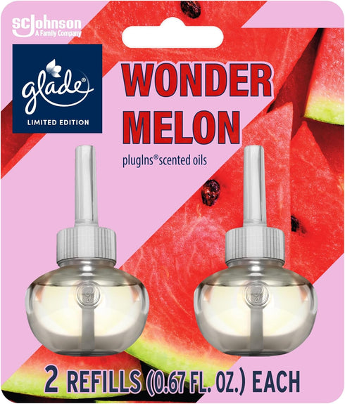 Glade PlugIns Refills Air Freshener, Scented and Essential Oils for Home and Bathroom, Wonder Melon, 1.34 Fl Oz, 2 Count...