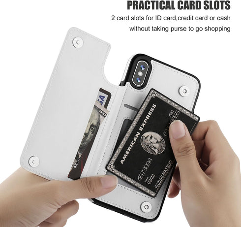 iPhone Xs iPhone X Wallet Case with Card Holder, Premium PU Leather Kickstand Card Slots Case,Double Magnetic Clasp and Durable Shockproof Cover (...
