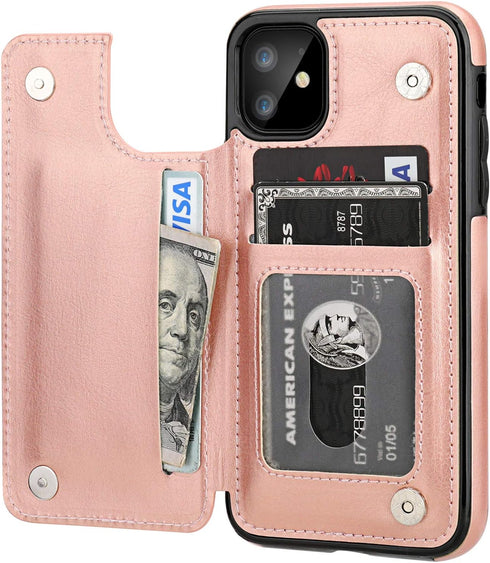for iPhone 11 Wallet Case with Card Holder,OT ONETOP PU Leather Kickstand Card Slots Case,Double Magnetic Clasp and Durable Shockproof Cover for i...