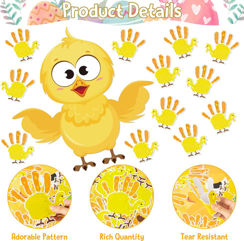 77Pcs Easter Chicks Handprint Bulletin Board Decoration Set, Chick It Out It’s Easter Cutout Chalkboard Wall Decor, Party Border Trim Supply for E...