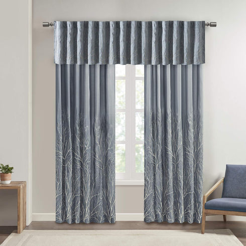 Madison Park Andora Embroidered-Rod Pocket Valance, Tree Small Faux Silk Valances for Window, 50" x 18", Blue...