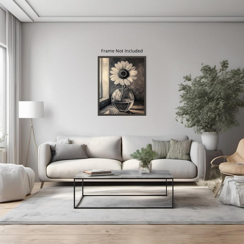 Posterizer 1 pcs-lone sunflower in a round vase-minimalist modern art 2-Floral & Botanical Art-Collectibles & Fine Art-Decor for Home & Office- un...