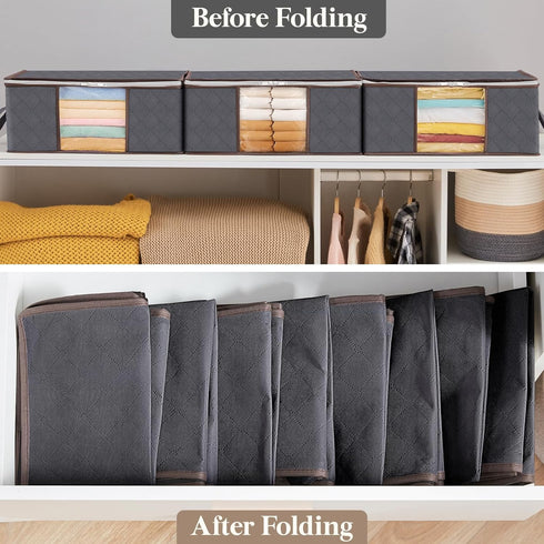 Lifewit 3 Pack Clothes Storage Bag, Foldable Storage Bin Closet Organizer with Reinforced Handle, Sturdy Fabric Blanket Storage with Clear Window,...