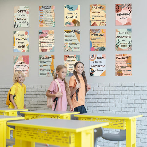 Reading Posters Reading Strategies Posters Reading Bulletin Board Decoration Educational Read Poster for Elementary Middle School Reading Corner L...