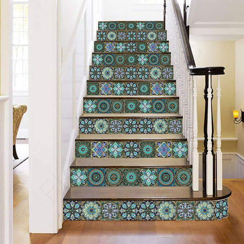 16 Pcs 6x6 Inch Mandala Decorative Tile Stickers, Peel and Stick Adhesive Tile Stickers, Home Decor, Furniture Decor, Staircase, Backsplash Tile S...