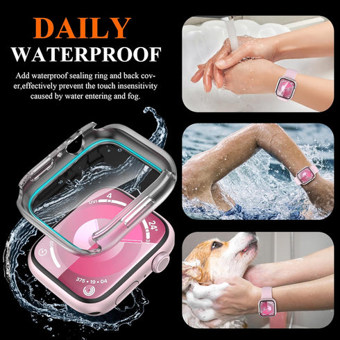 YMHML Waterproof Case for Apple Watch Series 9 41mm Screen Protector, 2 Pack New Upgrade Hard PC Bumper with Ultra HD Tempered Glass Touch Sensiti...