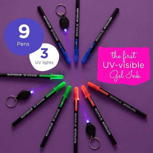 SAKURA Gelly Roll UV Pen - UV Gel Ink Pen - Invisible Ink Pen - With UV Keychain Flashlight - Bold Ink Pen for Art or Drawing - Red, Green & Blue ...
