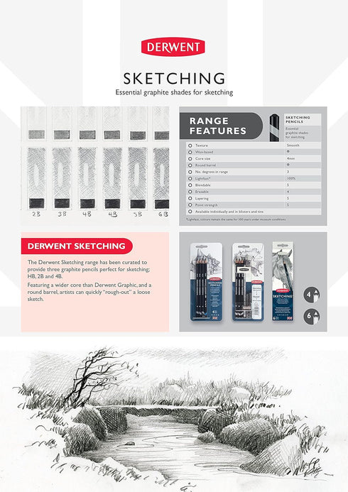 Derwent Sketching Pencils, 4mm Core, Pack, 4 Count (39003)...
