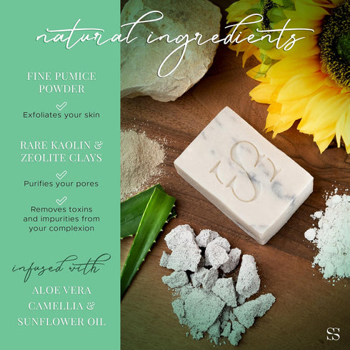 Shower Bar Soap - All Natural Bath Soap -Vegan Soap- Pumice Powder, Zeolite, Kaolin Clays - Body Wash Soap Bars with Camellia and Sunflower Oils -...