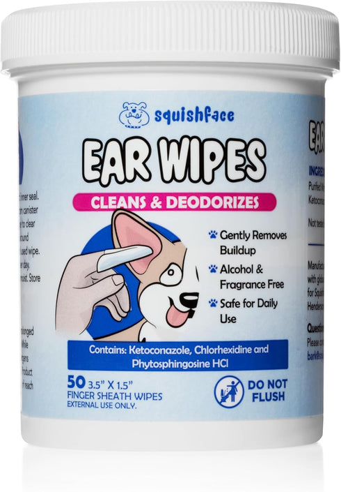 Squishface Dog Ear Relief Individual Finger Sheath Wipes – Non-Allergenic Ingredients & Irritation-Reducing Formula Cleans & Deodorizes, Helps Pre...