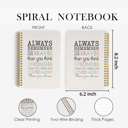 Inspirational Spiral Notebook, Motivational Journal Gifts 5.5"x8.3" 164pages Lined Journal Notebooks College Ruled, Always Remember You are Braver...