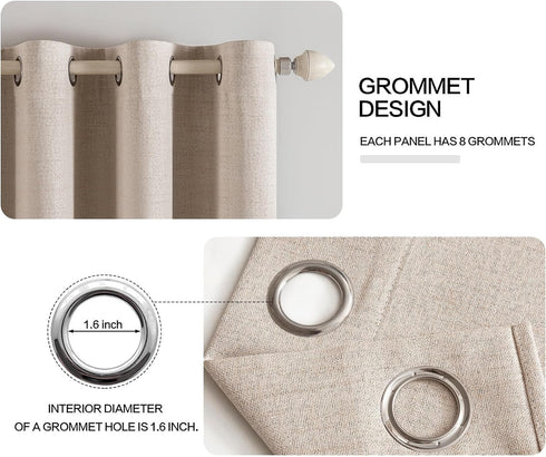 MIULEE 100% Blackout Linen Textured Curtains for Bedroom Solid Thermal Insulated Natural Beige Grommet Room Darkening Curtains & Drapes Luxury Dec...