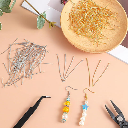 500pcs Flat Head Pins, 2 Inch Long Straight Eye Pins for Jewelry Making 0.7mm Metal Beading Pin for DIY Craft Earring Bracelet Necklace Pendant Su...