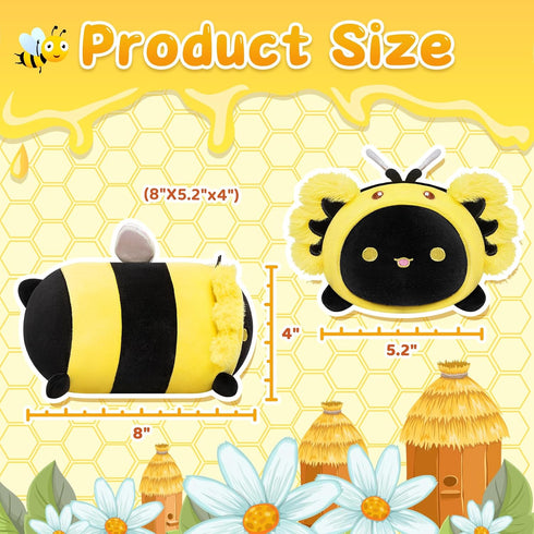 Cute Black Axolotl Bee Plush, Kawaii Plushies Honeybee Stuffed Toy, Axolotl Plushie with Bee Outfit Costume, Animal Hugging Cuddly Pillow, Soft Sq...