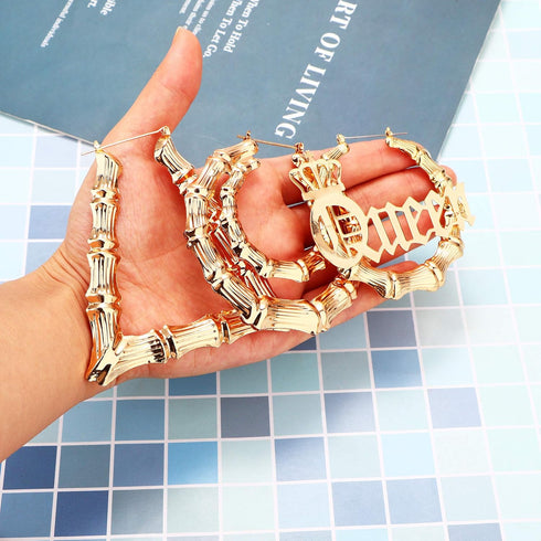 sailimue Chunky Curb Chain Necklace with Bamboo Hoop Earrings Set Gold Plated 80s/90s Punk Hip Hop Rapper Style Accessories Set for Women...