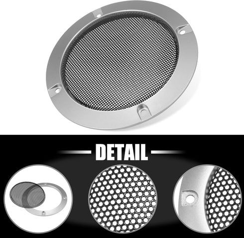 X AUTOHAUX 4" Speaker Grille Cover Mesh Trim Round Subwoofer Grille Horn Protective Guard Silver Tone Car Auto Stereo Accessories...