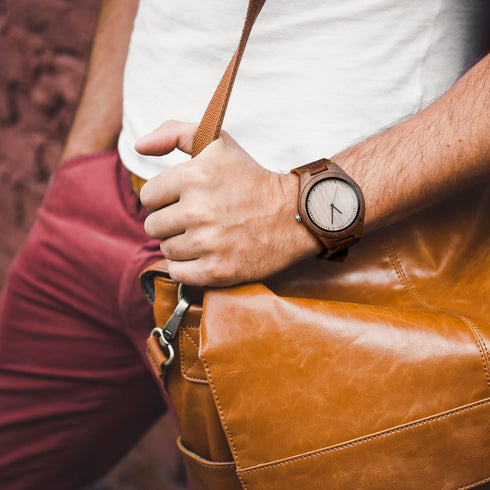 Men's Walnut Wood Cowhide Leather Strap Watch Wooden Case Analog Quartz Wristwatch for Dad Men Him...