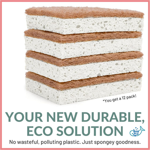 bioGo White 12 Pack Biodegradable Kitchen Sponges - Eco-Friendly, Compostable, Natural Cellulose Dish Sponges...