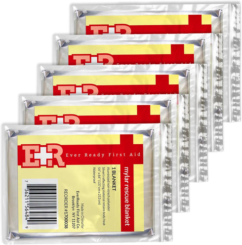 Ever Ready First Aid Mylar Rescue Blanket, Large Silver Thermal Sheet for Emergency and Survival, 54” x 84” – 5 Count...
