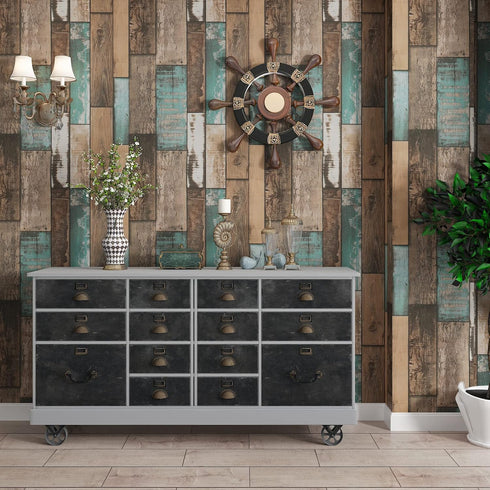 17.7''x100'' Wood Wallpaper Rustic Distressed Wood Peel and Stick Wallpaper Self Adhesive Removable Decorative Wood Plank Film for Wall Covering C...
