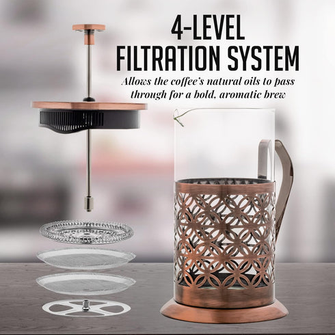 OVENTE French Press Coffee Maker 34 Ounce, 4 Filter Stainless Steel Filter Plunger System & Durable Borosilicate Heat Resistant Glass with Free Sc...