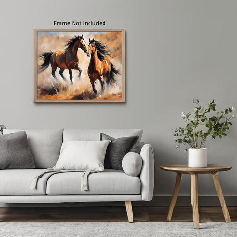 Posterizer 1 pcs- Two brown horses running print-Art for Animal Lovers- Gift for Men Women Entrepreneur Teens-decor for Bedroom, Office, Living Ro...