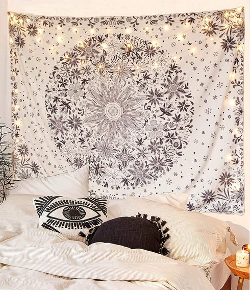 Neasow Bohemian Tapestry Wall Hanging, Beige White Floral Tapestry with Dotted Daisy Medallion Print Bedroom Boho Hippie Home Decor, 60×80 inches...