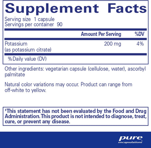 Pure Encapsulations Potassium (Citrate) - Essential Electrolyte Supplement to Support Nerve & Muscle Function, Adrenals, Hormones, Heart Health & ...