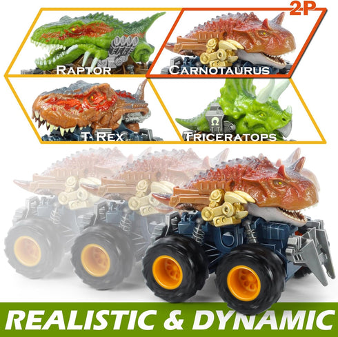 Oriate Friction Powered Dinosaur ATV Toy Cars for Children, Swing Carnotaurus Monster Truck with Robotic Arm, Fantastic Birthday 209-R4(1Pack)...