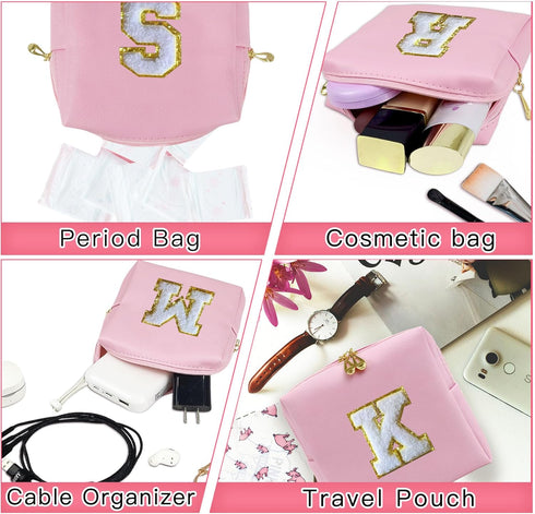 2Pcs Initial Letter Makeup Bag Small Small Cosmetic Period Pouch Sanitary Napkin Cable Toiletry Skincare Travel Accessory Preppy Traveling Make Up...