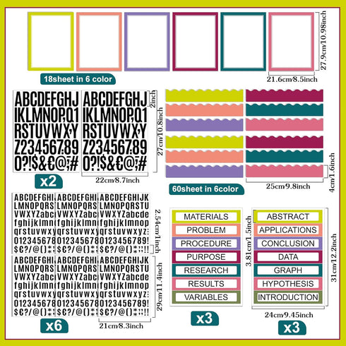 92 Pcs Science Fair Board Supplies 60 Trim Scalloped Bulletin Borders 18 Presentation Subtitles 6 Project Titles 8 Letter Sticker for Classroom Di...