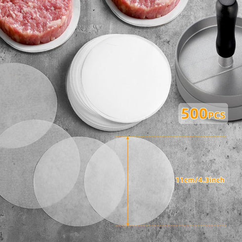 GWHOLE 500pcs Wax Paper Non-Stick Hamburger Patty Paper Food Grade BBQ Grill Waxed Stencil Sheet Restaurant-Grade Round Wax Paper, 4.3 inch...