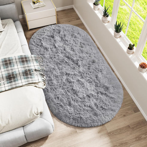 LOCHAS Fluffy Bedroom Rug 2.6' x 5.3', Shaggy Area Rug for Bedroom Bedside, Soft Oval Throw Rugs Carpet for Living Room Kids Girls Home Decor...