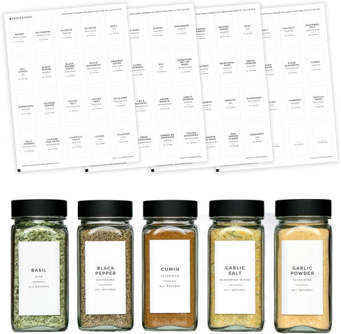 Modern White Spice Labels (no jars) by Paper & Pear - Oil Resistant Kitchen Pantry Labels - 2.25" by 1.25” Spice Labels Stickers - Durable Spice J...