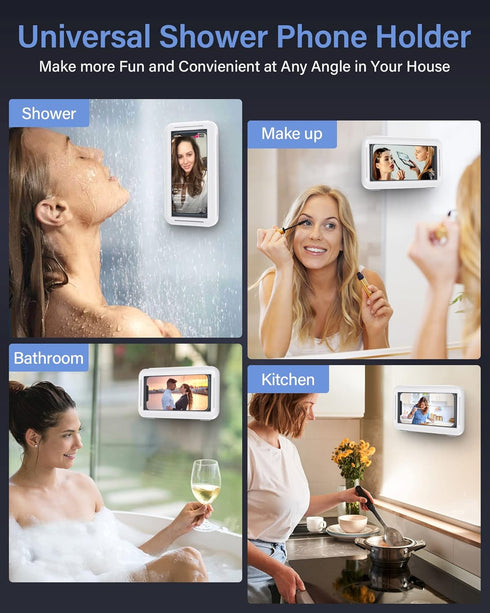 LC-dolida Shower Phone Holder Waterproof 480 Rotation Shower Phone Stand Case Mount for Bathroom Batheub Kitchen Wall Mirro Compatible with iPhone...