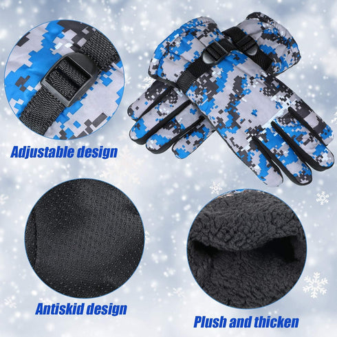 SATINIOR 2 Pairs Snow Gloves Adult Camouflage Ski Snow Mittens Winter Waterproof Snowboard Glove with Adjustable Buckle...